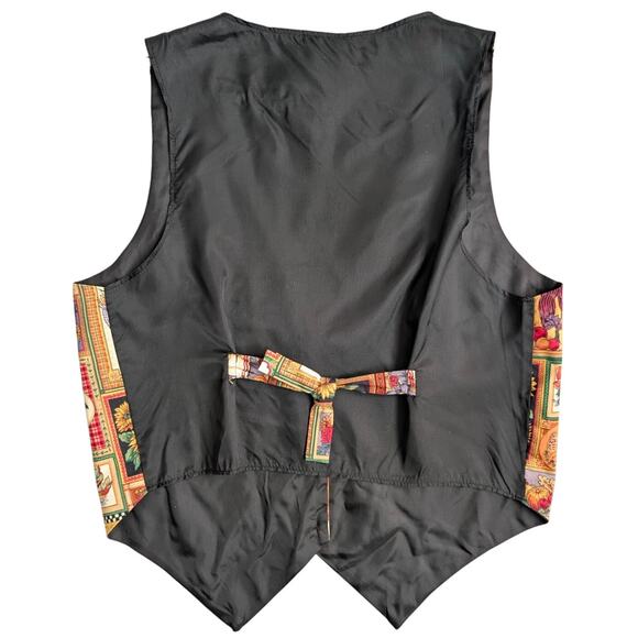 Vintage 90s Fall Patchwork Print Tailored Vest Men Medium Folk Art Indie Retro - Picture 2 of 5